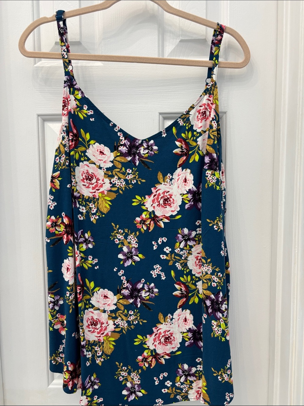 Blue Floral Spaghetti Strap Tank Top